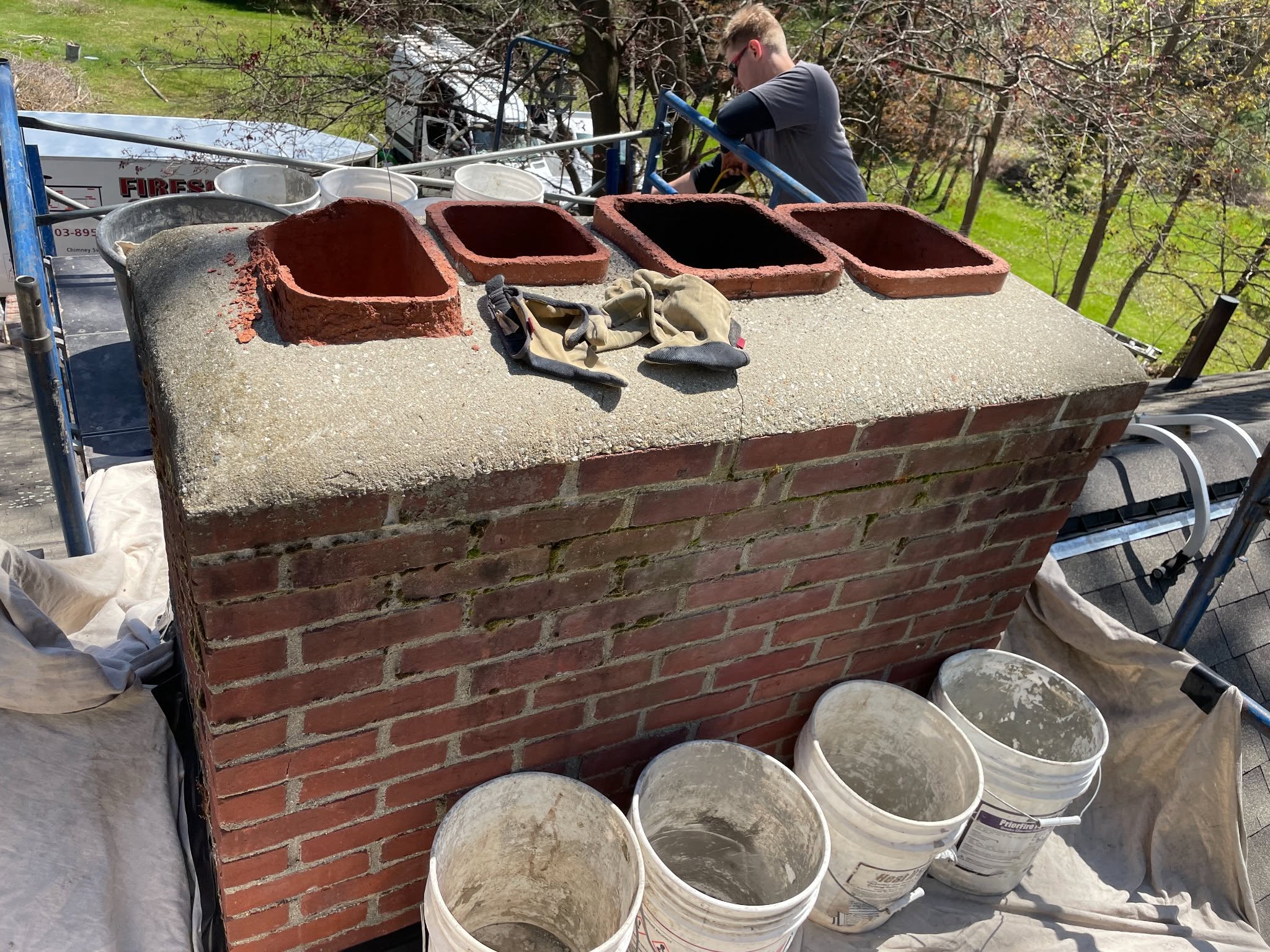 Chimney masonry work in progress